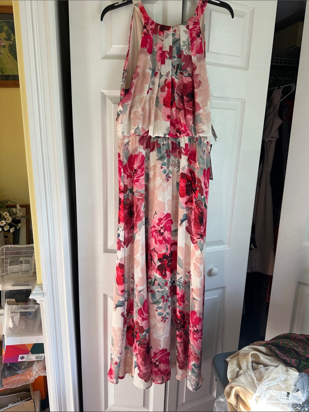 R&M Richards Pink Floral Halter Maxi Dress